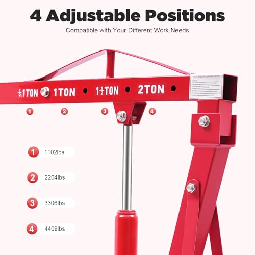 Hydraulic Crane with Engine Leveler, 2T Folding Hydraulic Crane, Heavy Duty Folding Hydraulics, Folding Hydraulic Cranes with Wheels for Engine Lifting Loading