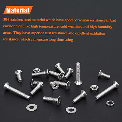 HELIFOUNER 560 Pieces M3 x 4mm /6mm /8mm /10mm /12mm /16mm /20mm, Countersunk Head Socket Cap Screws Bolts Washers Nuts Kit, 304 Stainless Steel - size: M3, style: Countersunk Head Socket Cap