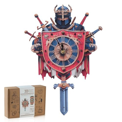 3D Wooden Puzzles for Adults, Knight Clock 3D DIY Model Kit