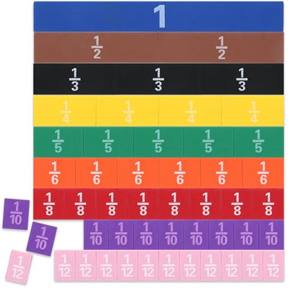 51 PCS Magnetic Fraction Tiles, Fraction Bars Set Rainbow Math Manipulatives for Fraction Learning Math Practice Teacher Must Haves - size: Fraction Pieces Square