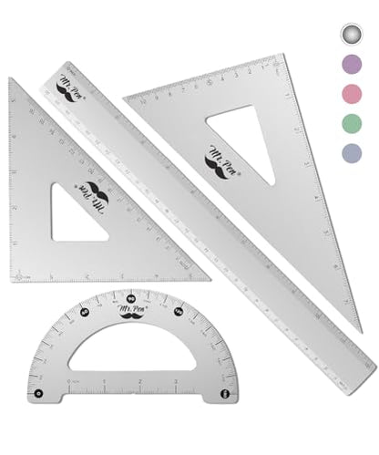 Mr. Pen- Metal Geometry Kit, 4 Pack, 45° & 30°/60° Set Squares - color: Silver