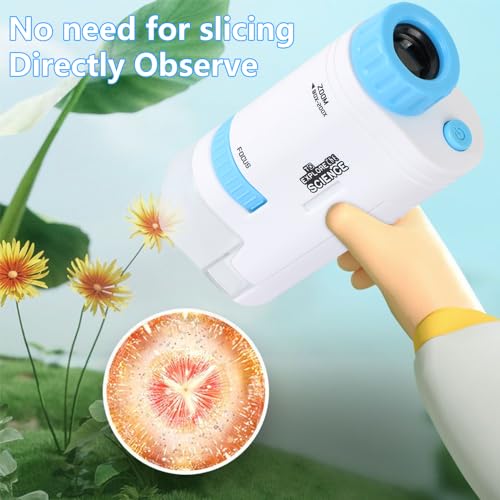 Microscope Pocket Handheld Miniscope 80X-200X Portable Microscope with LED Light for Learning Education Exploring (Blue)