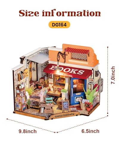 Rowood Miniature House Kit,Mother's Day Mini House Building Kit with LED,DIY Dollhouse Craft Kits for Adults,Birthday for Women Ages 14+(Corner Bookstore) - style: Corner Bookstore