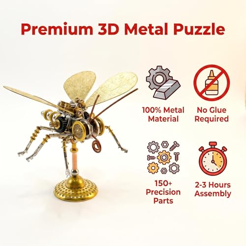 Steampunk Mechanical Insect Butterfly 3D Metal Puzzle Model Kits for Adults 150+ Parts Stunning Desk Decor Christmas & Birthday Gift for Men Adults Hobbyists (Butterfly-HD5) - style: Butterfly-HD5