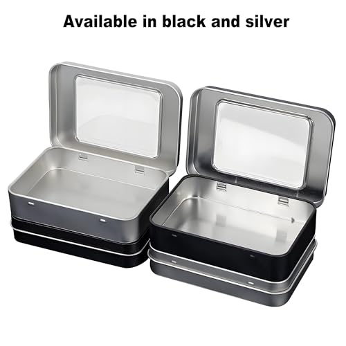 2-Pack Black Window Tin Boxes for Rhinestones - color: Black, size: 2 Pcs Clear Lid 4.5" x 3.5" x 0.9"