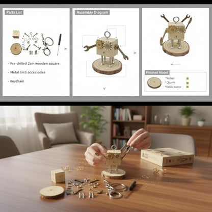 DEUXPER Mini Steampunk Robot Model Building Kit, Repairman Style - style: Repairman+Keychain