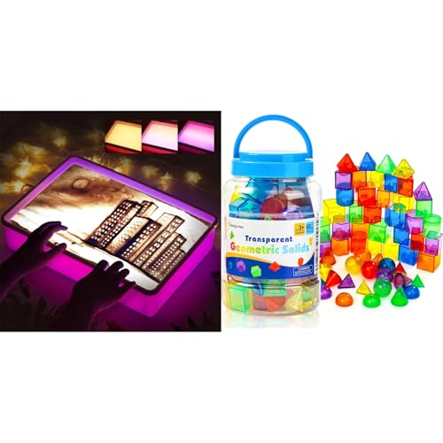 Odoorgames Purple Sand Painting Light Box - 60 Pieces 3D Shapes for Teaching - Geometric Solids for Kids, Light Table Manipulatives, Translucent Toy for Light Table