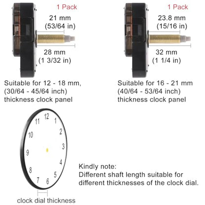 EMOON 2-Pack Quartz Clock Movement Replacement, Battery Operated Silent Clock Mechanism Kit for DIY Wall Clock Repair & Custom Clocks, Total Shaft Length 28 mm & 32 mm - size: Total Shaft Length 28MM+32MM