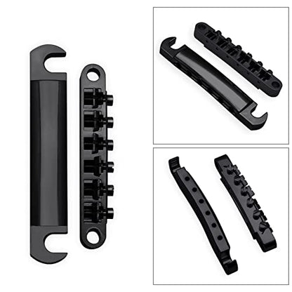 MAXCHEER A Set of String Saddle Tune-O-Matic Bridge & Tailpiece For GB LP Style Electric Guitar (Black) - color: Black