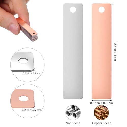 VOSAREA Copper and Zinc Electrode Sheets 20 pcs Anode Set 1.57 X 0.35 X 0.07 in for Science Experiments Electroplating Fruit Battery DIY Projects School Lab Use