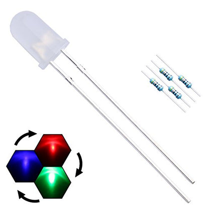 100pcs 5mm RGB Fast Flashing LED Diodes (Colors Changed Automatically) Diffused Round Lens +100pcs Resistors (for DC 6-12V) Included,Bulb Lamps Light Emitting Diode - color: [22] Rgb Fast Flashing / 100pcs, style: 5mm Constant Light