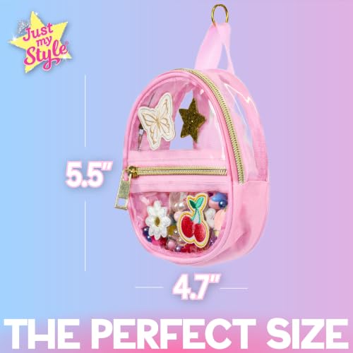 Just My Style Mini Backpack Keychains, Customize Key Chains & Clip to Anything, Includes Adhesive Patches, Bag Charms & Beads for Bracelet Making, Custom Bag Clip Bracelet Craft, Great Gifts for Girls - color: Mini Keychains