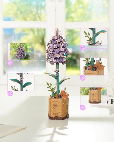 rowood 3D Puzzles for Adults,Mother's Day Wooden Artifical Flower Craft Kit,DIY Botanical Collection Building Toy Set,Valentine's Day/Thanksgiving Day/Christmas/Birthday Gift -Lilac - style: Lilac