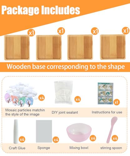 Kids Mosaic Coaster Kit – 4-Pack, Non-Toxic Crafts Ages 6-12 - color: Sweet style