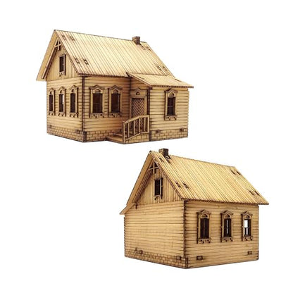 1/72 Scale European House Model Kit – Wooden 3D Puzzle for Adult Hobbyists, Paintable Architectural Display Craft. (Retro) - style: Retro