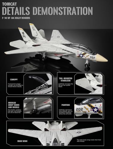 SEBUNAS 1:72 F-14 Tomcat 3D Quick Build Model Kit Fighter Jet Aircraft - color: 1.F14 White