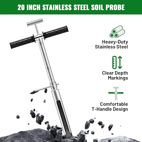 20 Inch Soil Sampler Probe, Stainless Steel Soil Core Sampling Tool with T-Handle, Heavy Duty Soil Probe for Lawn, Garden, Farm & Soil Testing - size: 20 inch