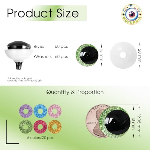 MUCUNNIA 120pcs 18mm 3D Sparkle Moon Safety Eyes for Amigurumi with Washers - size: 18mm