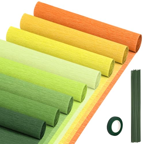 Crepe Paper Streamers 8 Rolls, 10 x 98Inch 8 Yellow&Green Colors - color: Yellow&Green