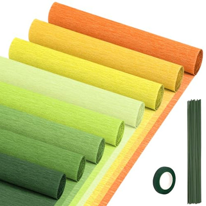 Crepe Paper Streamers 8 Rolls, 10 x 98Inch 8 Yellow&Green Colors - color: Yellow&Green