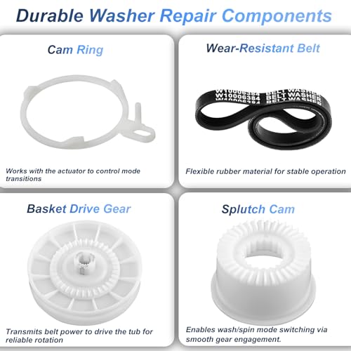 W10721967 Washer Pulley Clutch Kit with W10006384 Drive Belt, Splutch Cam Kit Replacement for Whirlpool Maytag Kenmore Amana Top Load Washers, Replaces AP5951296 W10006356 W10315818 PS10057144