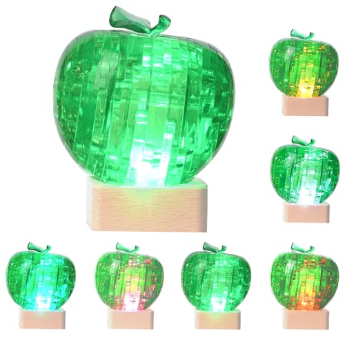 3D Crystal Puzzle, Night Light with Base, DIY Crafts for Age 14+, Birthday Gifts for Adults, Plastic Apple DIY Puzzle Blocks 3D Model Toy(Green) - color: Green