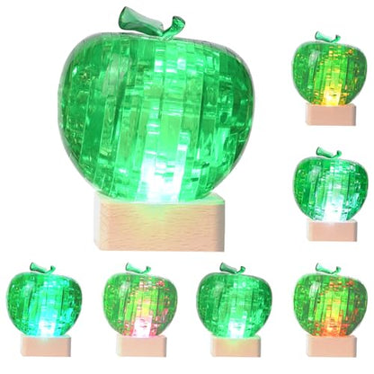 3D Crystal Puzzle, Night Light with Base, DIY Crafts for Age 14+, Birthday Gifts for Adults, Plastic Apple DIY Puzzle Blocks 3D Model Toy(Green) - color: Green