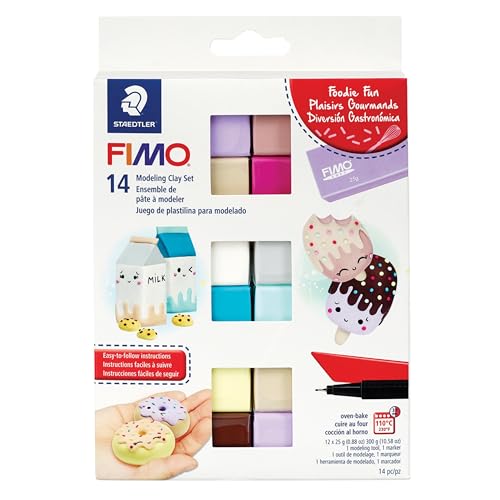STAEDTLER FIMO Soft Polymer Clay Set: Foodie Fun, 12 Half Blocks, Sculpting Tool and Marker - Oven Bake Modeling Clay, Arts and Crafts for Beginners - style: Foodie Fun