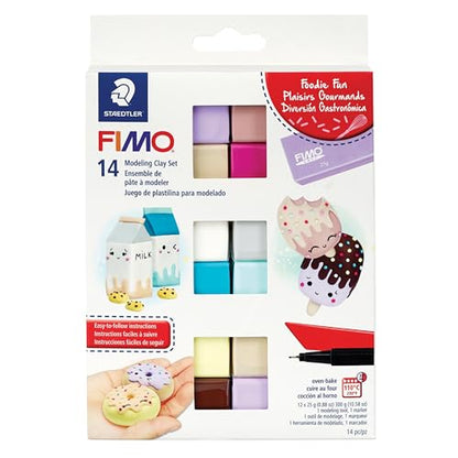 STAEDTLER FIMO Soft Polymer Clay Set: Foodie Fun, 12 Half Blocks, Sculpting Tool and Marker - Oven Bake Modeling Clay, Arts and Crafts for Beginners - style: Foodie Fun