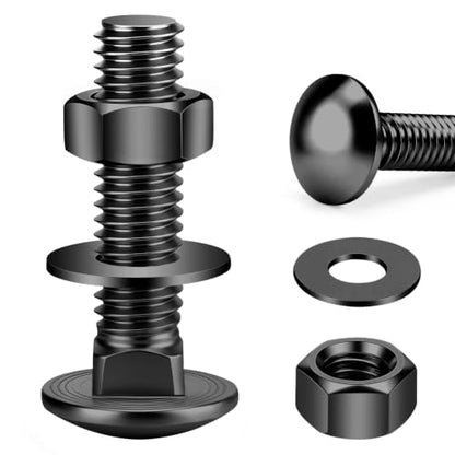 Mellewell 3/8-16 x 2-1/2" Carriage Bolt Kit, Carriage Bolts with Nuts and Washers, Round Head Square Neck, 304 Stainless Steel, Full Thread, Black Finish, 4 Sets - color: Black, size: 3/8-16 x 2-1/2"