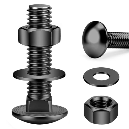 Mellewell 3/8-16 x 3 Carriage Bolt Kit, Carriage Bolts with Nuts and Washers, Round Head Square Neck, 304 Stainless Steel, Full Thread, Black Finish, 4 Sets - color: Black, size: 3/8-16 x 3"