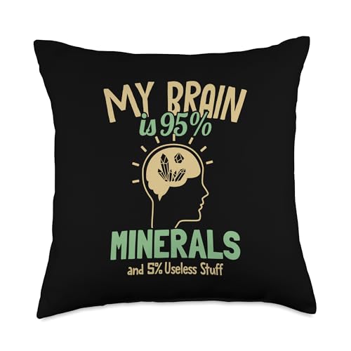 Best Rocks And Minerals Kit Guide Collection Gifts My Brain is 95% Geologist Mineral Collector Throw Pillow, 18x18, Multicolor - size: 18x18