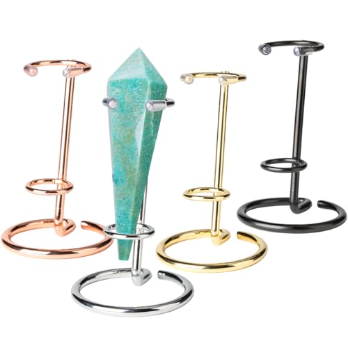 4 Pcs Crystal Wand Stand, 2.36" L X 2.36" W X 2.6" H In Mineral Display Stand, Small Iron Crystal Stands for Display (Black+Gold+Rose Gold+Silver, small) - color: Black+Gold+Rose Gold+Silver, size: small