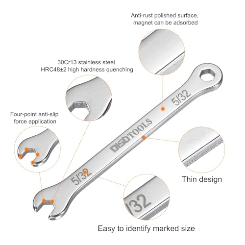 HARFINGTON 5/32" Thin Combination Wrench Stainless Steel Spanner - size: 5/32"