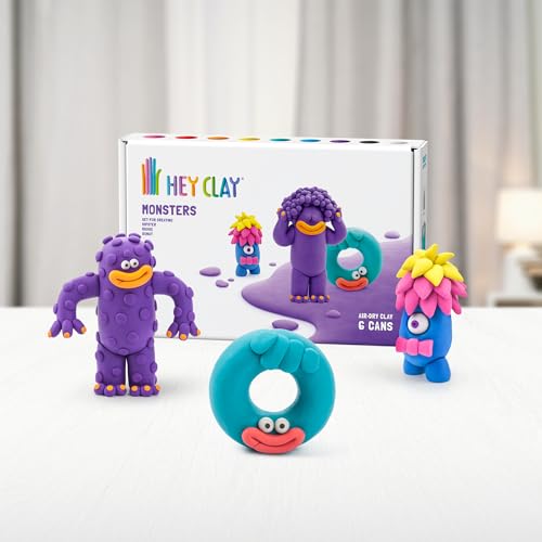 HEY CLAY Colorful Air Dry Clay Kit for Kids Modeling Gift Age 3+ (6 cans) - color: Monsters: Hipster, Bigwig, Donut
