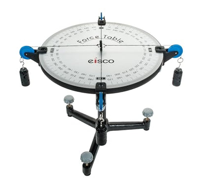 Eisco - Standard Physics Force Table, 40cm Polymer Top, Dual-Angle Measurement Scales, Heavy Cast Base, Leveling Screws, Pulleys and 250g Mass Sets for Vector and Equilibrium Experiments