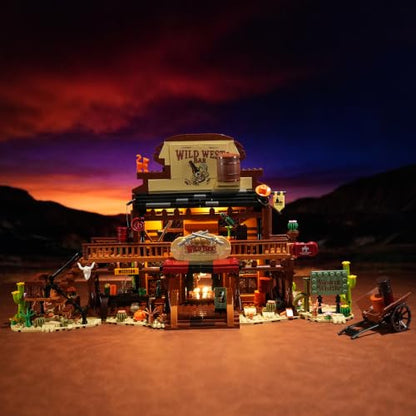 Western Bar Building Blocks with LED Lights, Wild West Saloon Architecture Model, Modular Old West Building Set for Adults, Detailed Desert Themed Collectible Display (1902 pcs)