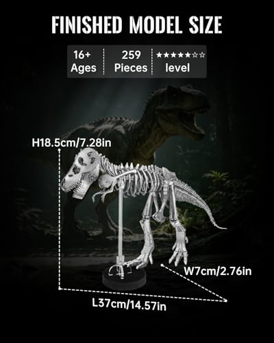 Piececool 3D Metal Puzzles T-Rex Skeleton Model Kit for Adults Animal Dinosaur Metal Puzzles Collectible Interactive DIY Building Kits, Great Birthday New Year Gifts for Men Teens 16+, Desk Decor