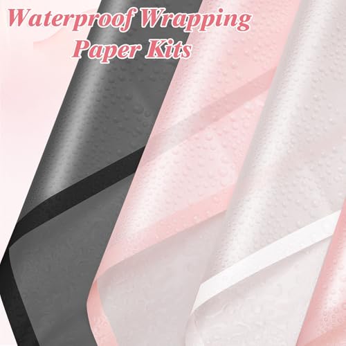woric 93 Pcs Floral Bouquet Wrapping Paper Kits - color: Pink White Black