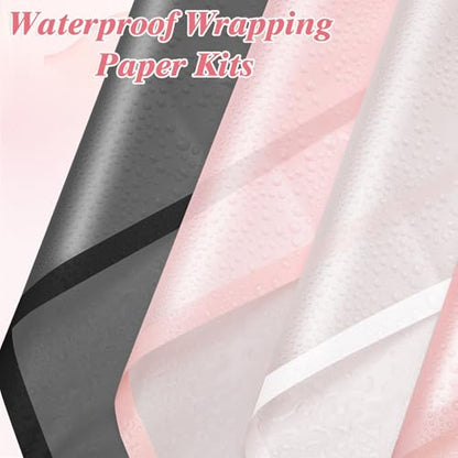 woric 93 Pcs Floral Bouquet Wrapping Paper Kits - color: Pink White Black