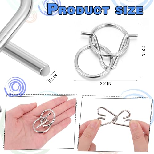 8 Pack Brain Teaser Puzzles Metal Wire Ring with Pouch, C Style - style: C Style
