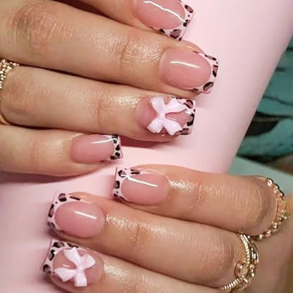 6 Packs (144 Pcs) | Reusable Press on Nails | Stick on Nails 12 Sizes-6 Styles | Cute Bow Nails - color: Cute Bow Nails