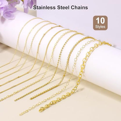 PP OPOUNT Gold Necklace Chains for Jewelry Making, 78.7 Feet 10 Rolls Chain - color: Gold, size: 10 Rolls