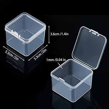 SATINIOR 48 Packs Clear Small Plastic Containers Transparent Storage Box with Hinged Lid for Small Items Crafts Jewelry (2 x 2 x 1.4 Inches) - size: 2 x 2 x 1.4 in