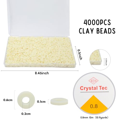 4000pcs Light Yellow Clay Beads,6mm Heishi Bead Polymer Flat Round Disc Bulk Beads for Jewelry Making,DIY Friendship Bracelet and Necklace Craft - color: Light Yellow