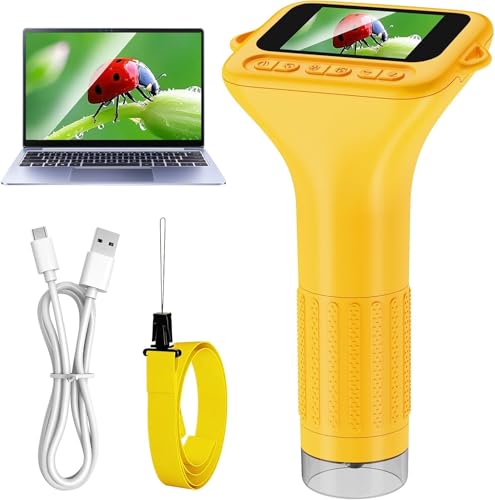 1000X Digital Microscope for Kids with 2" HD Screen, Handheld Camera for Bugs Plants Nature, Kids Microscope Handheld Pocket Microscope STEM Educational Toy Gift for Boys Girls Ages 4-12 (Yellow) - color: Vivid yellow