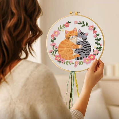 Nuberlic Cat Embroidery Kit for Beginners Adults - color: CAT