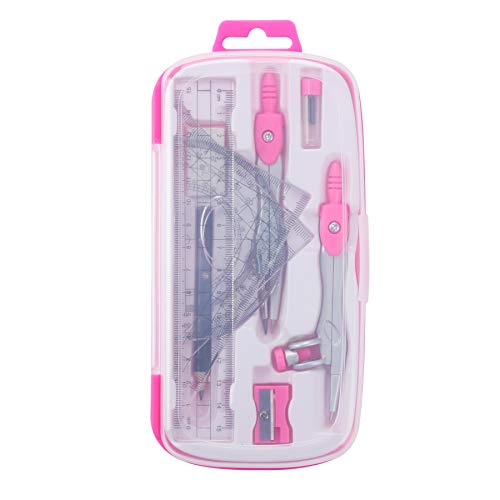 Unjoo Math Geometry Set 10 Pcs, Compass and Protractor for Students (Pink) - color: Pink