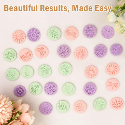 30 Pcs Polymer Clay Stamps Set, Boho Mandala Floral Leaf Patterns