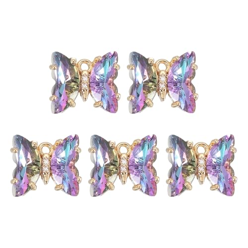 uxcell Crystal Gold Plated Butterfly Charm, Brass Zircon Charm Pendant - color: Pink&Purple, size: 12x10mm